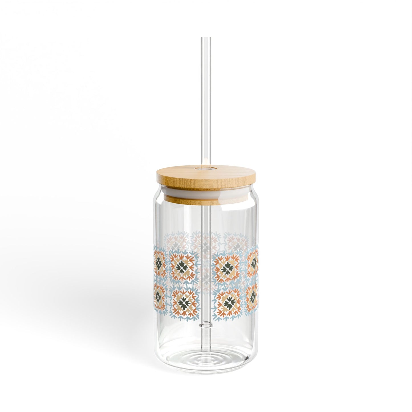 Crochet Granny Square Sipper Glass, 16oz