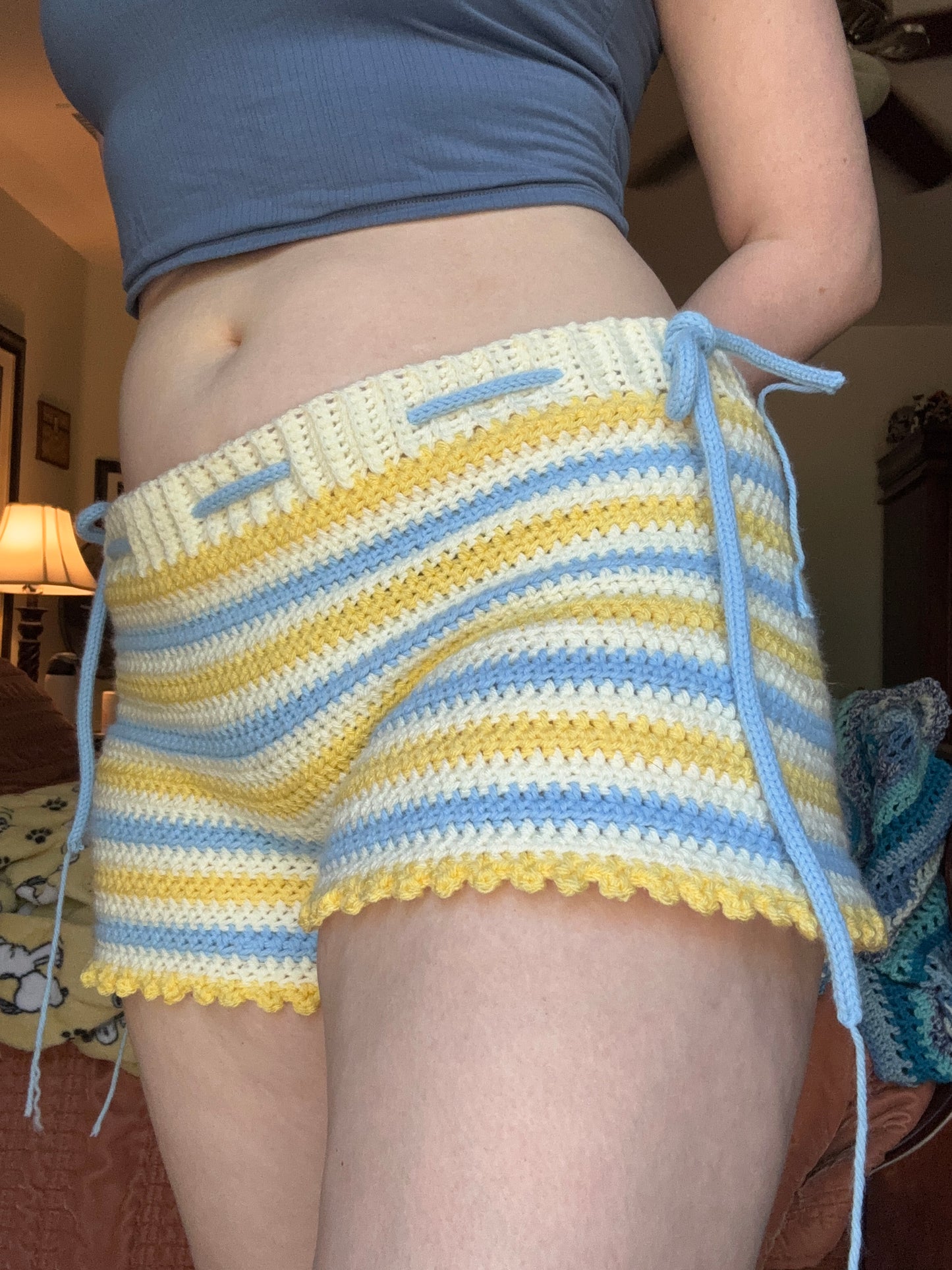 Blue and Yellow Striped Microshorts