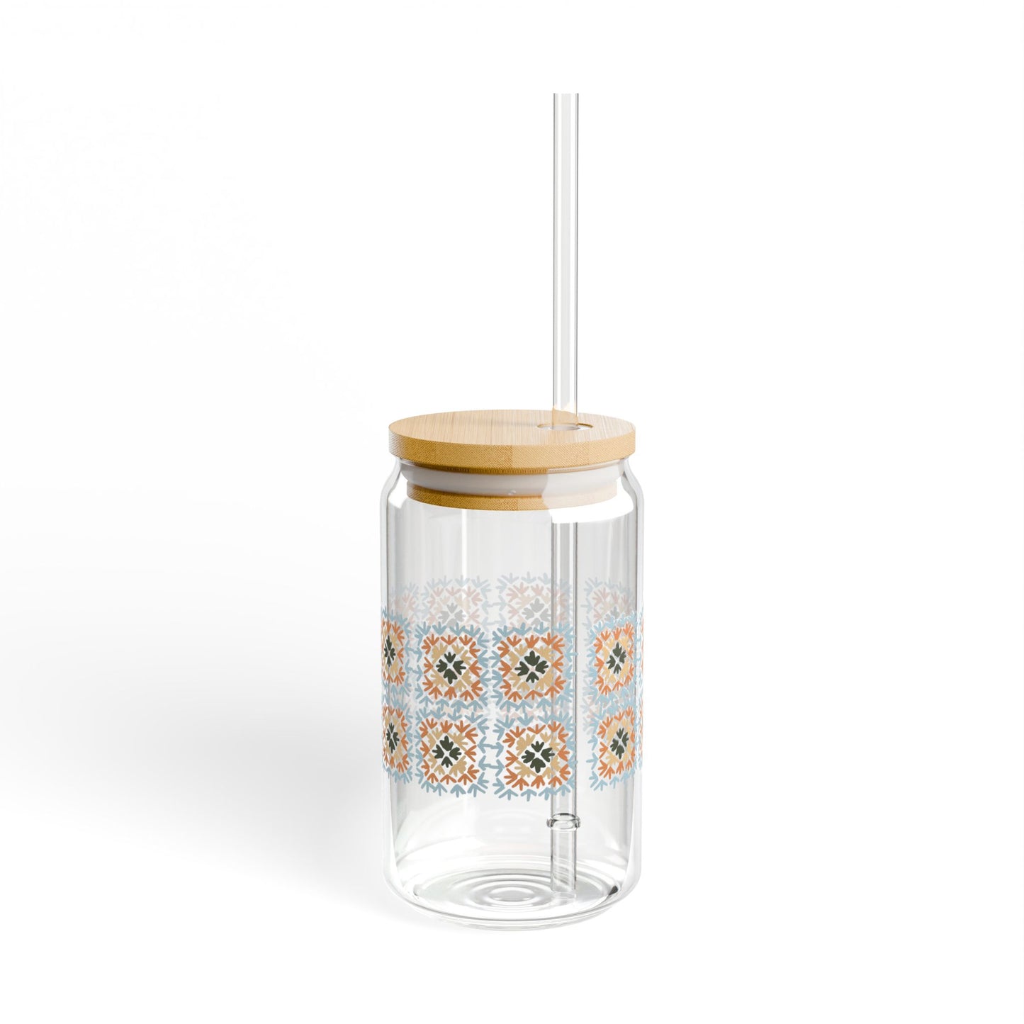 Crochet Granny Square Sipper Glass, 16oz