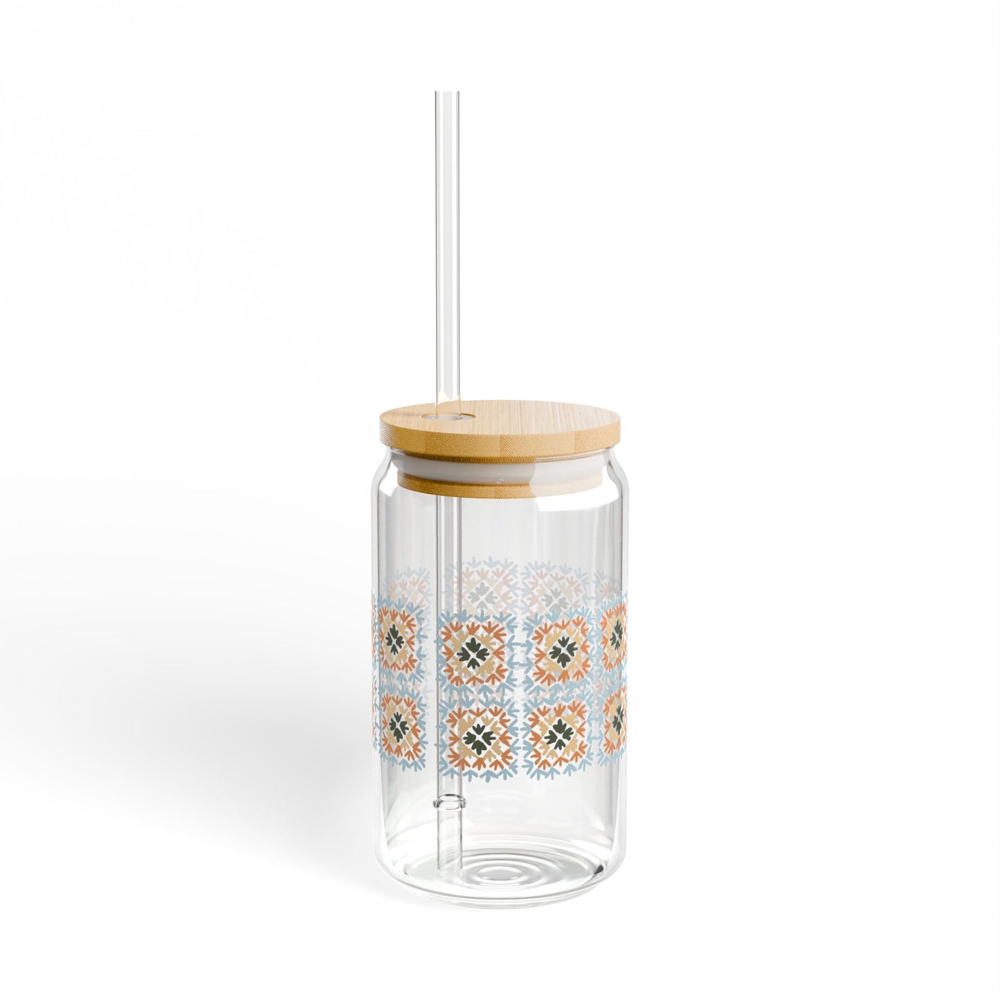 Crochet Granny Square Sipper Glass, 16oz