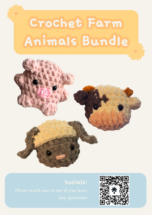 Crochet PATTERN Chibi Farm Animals BUNDLE